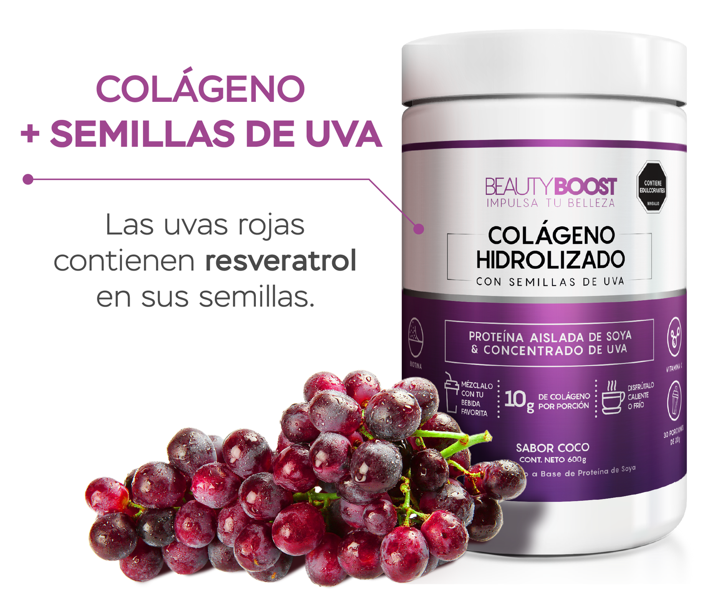 Colágeno hidrolizado con resveratrol y biotina - coco - Ahorra desde $37.500