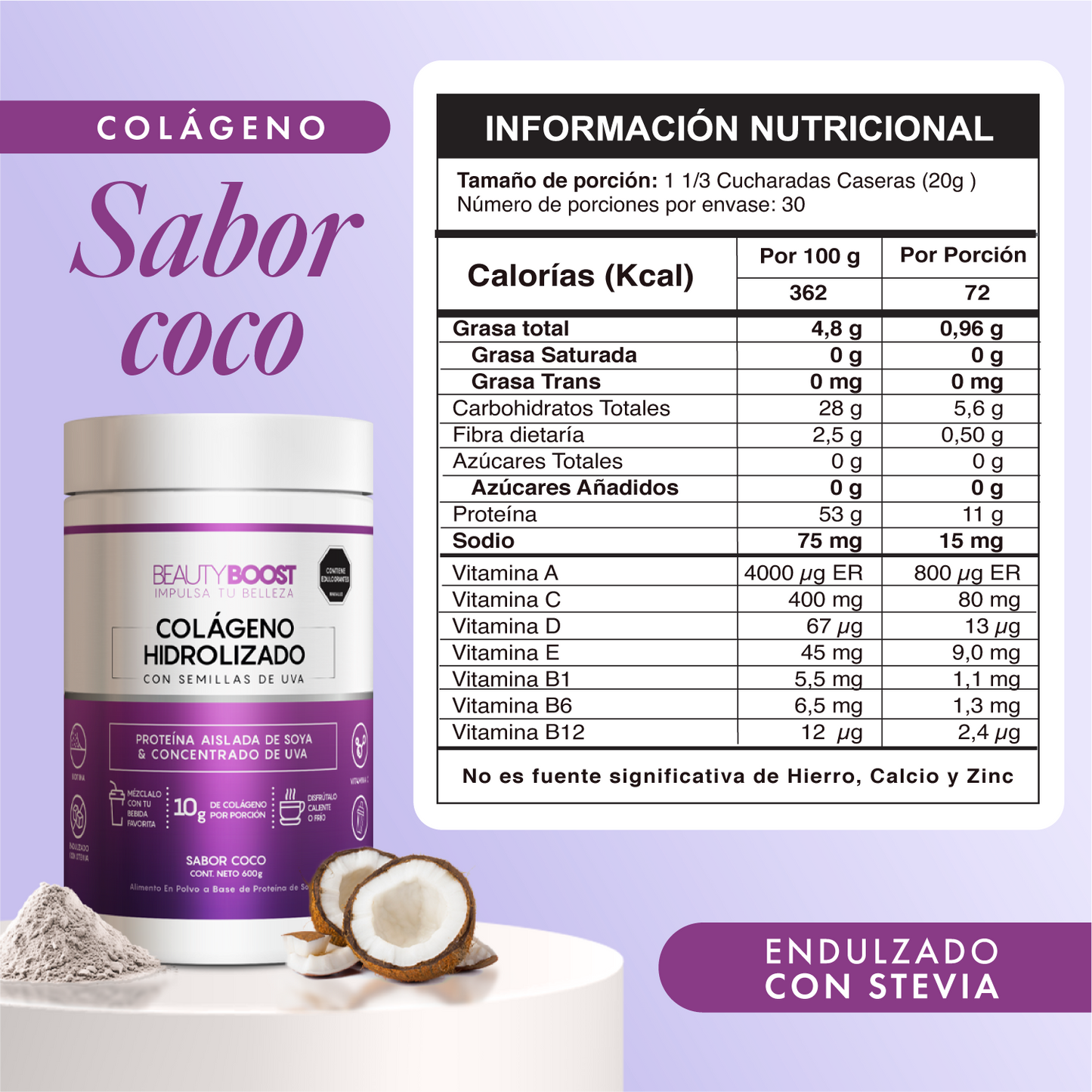 Colágeno hidrolizado con resveratrol y biotina - coco - Ahorra desde $37.500